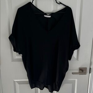 Nordstrom LUSH Black Chiffon Semi-Sheer High-Low Oversized Top Medium